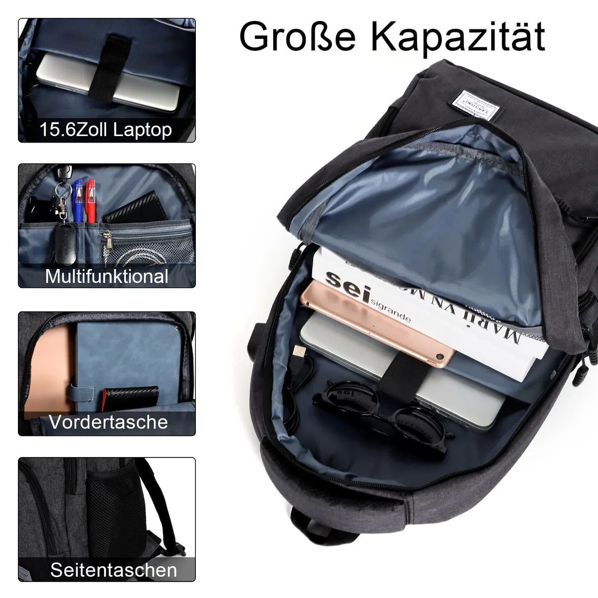 MoFut Rucksack Herren & Damen, Reiserucksack, Schultasche viele Fächer mit 15,6" Laptopfach, Handgepäck Rucksäcke, Backpack für Studenten, Büroangestellte, Reisen Wandern (Schwarz.a)
