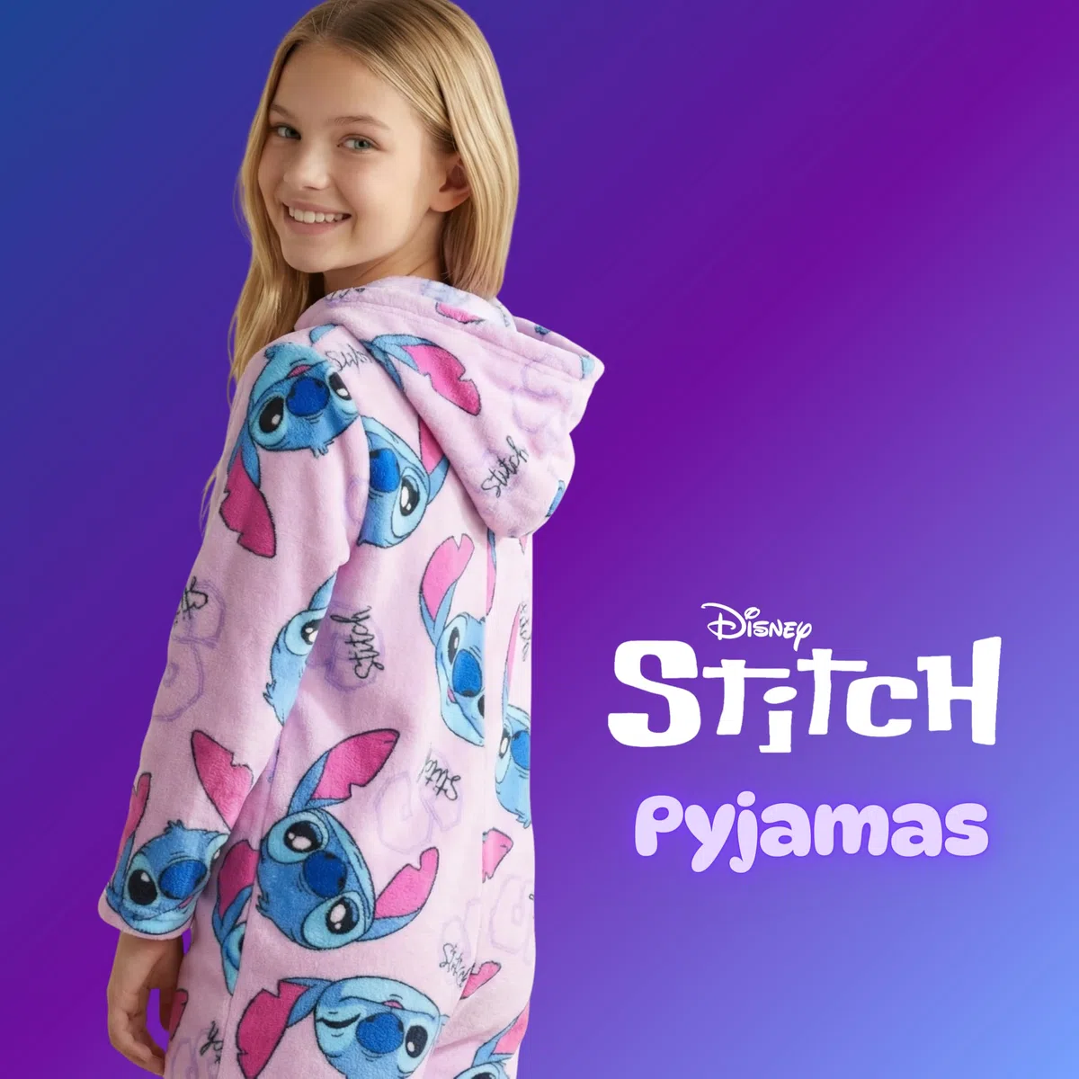 Disney Stitch Mädchen Schlafanzug, Einteiliger Schlafanzug Weiches Fleece Pyjama, Größen 6 bis 12 Jahre