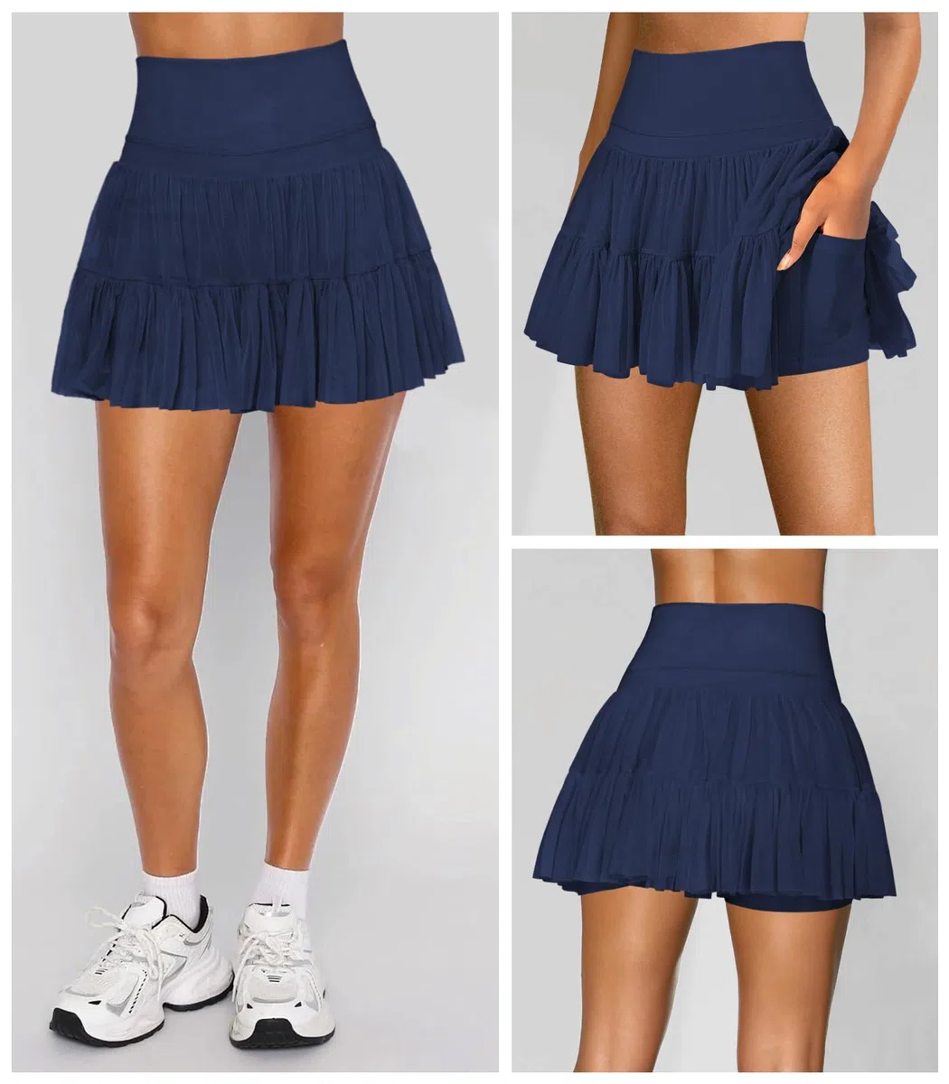 Damen Minirock, fließend, plissiert, hohe Taille, Rüschen, Tennisröcke für Damen, athletisch, Skater, Golf, mit Shorts und Taschen