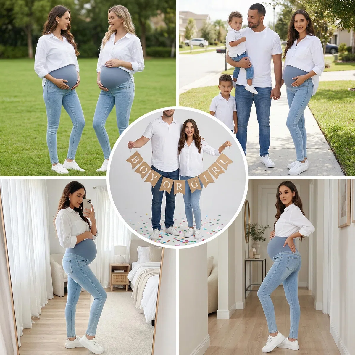 PACBREEZE Damen Umstandsjeans über dem Bauch, schmal, dehnbar, hohe Taille, Denim, Skinny Hose mit Taschen