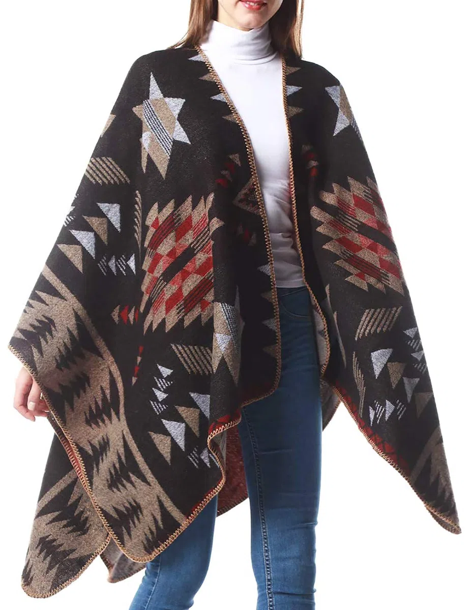 Miaikvs Damen-Poncho mit offener Vorderseite wendbar übergroße Decke Cardigan