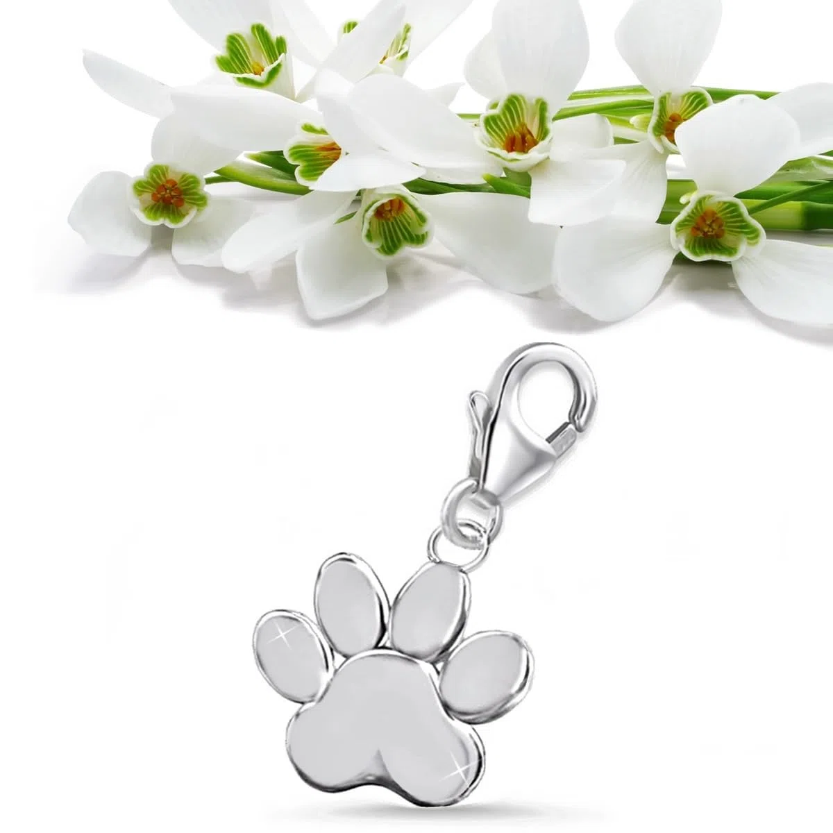 Goldene Hufeisen Pfötchen Charm Anhänger Pfote 925 Sterling-Silber Karabiner