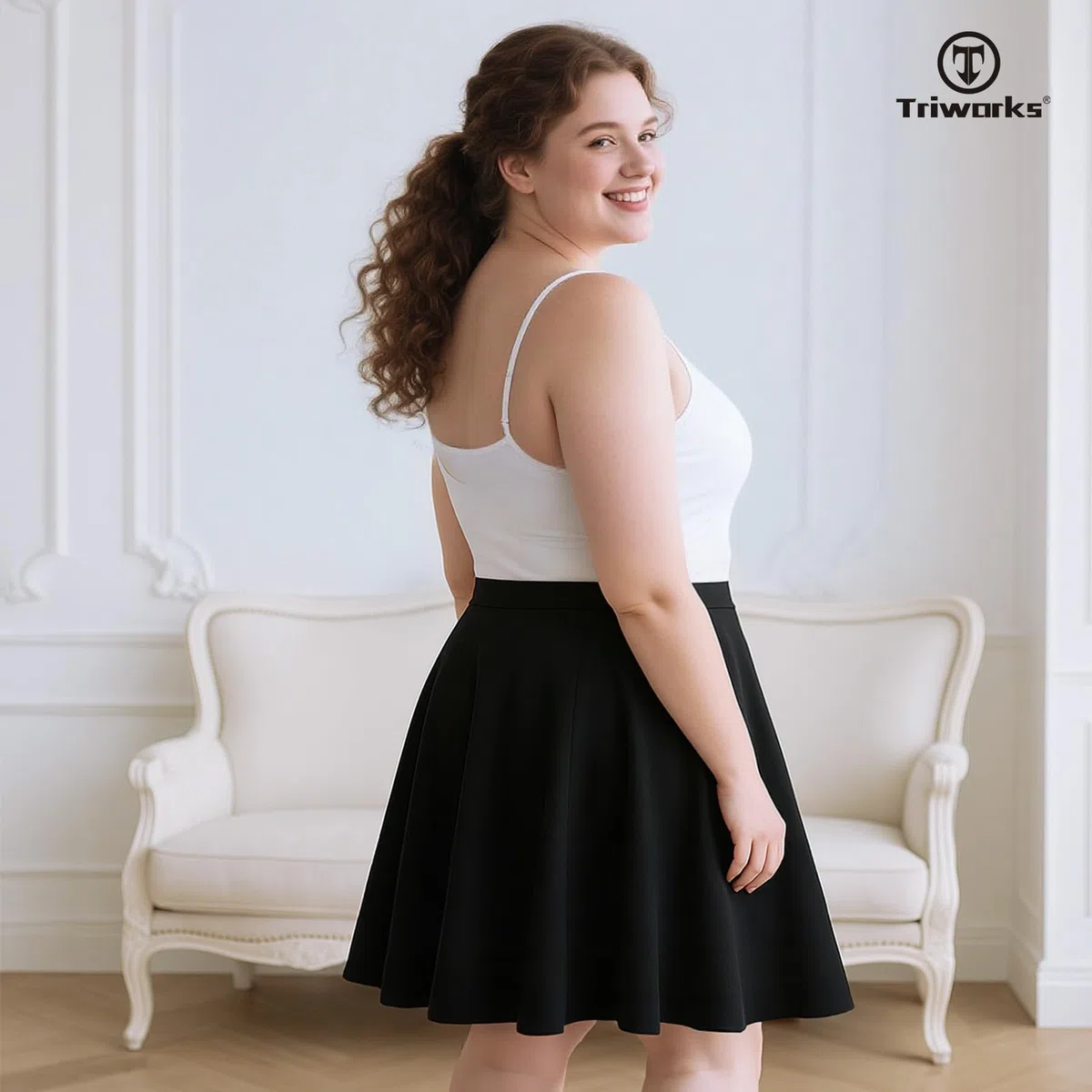 TRIWORKS Elegante Rock mit Hose Drunter Basic Hohe Taille Hosenrock Damen A-Linie Mini Skater Rock Große Größen