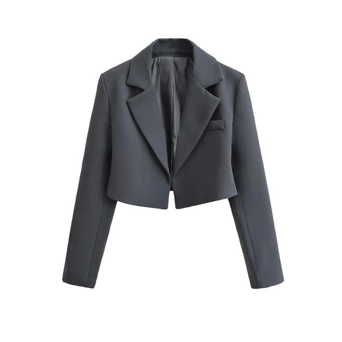 Kleiner Anzug mit Schulterpolstern, damenhafte Jacke, langärmelige Damenbekleidung mit Revers Grau – S