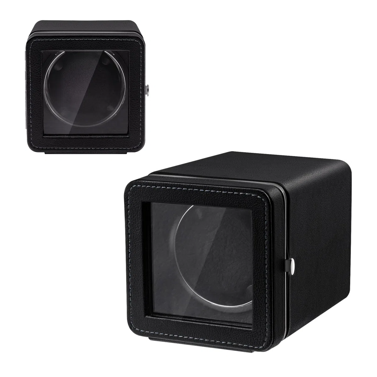Mcbazel Automatischer Uhrenbeweger, Eleganter Automatischer Einzeluhrenbeweger Gehäuse, Leiser Motor, 4 Rotationsmodi, Uhrenbeweger Box Rechteckig, PU-Leder mit LED-Licht – Schwarz