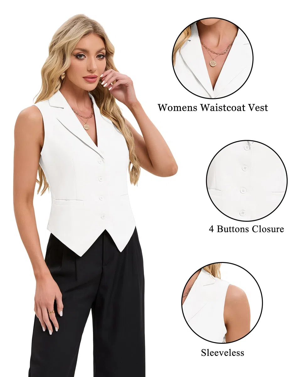 MINTLIMIT Damenweste, Revers, ärmellos, Blazer, Knopfleiste, gefüttert, Vintage-Stil, vorne gefüttert