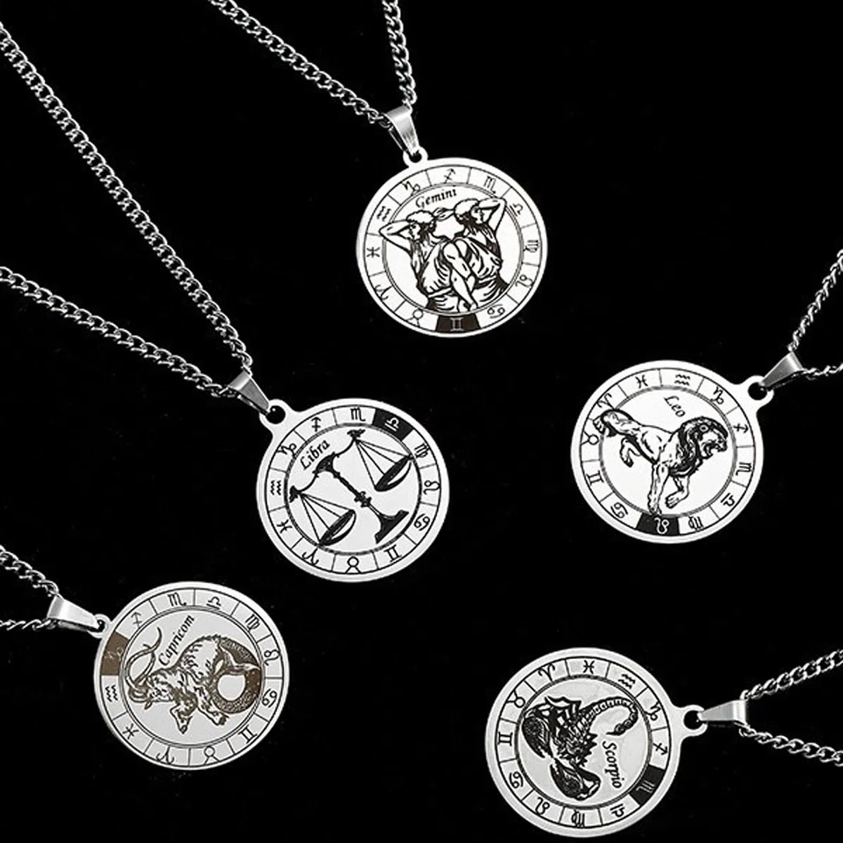 herren Sternzeichen Halskette und Armband Set- Sternbild halskette edelstahl-Münzanhänger-Elastisches Perlenarmband-Geburtstagsgeschenk Schmuck