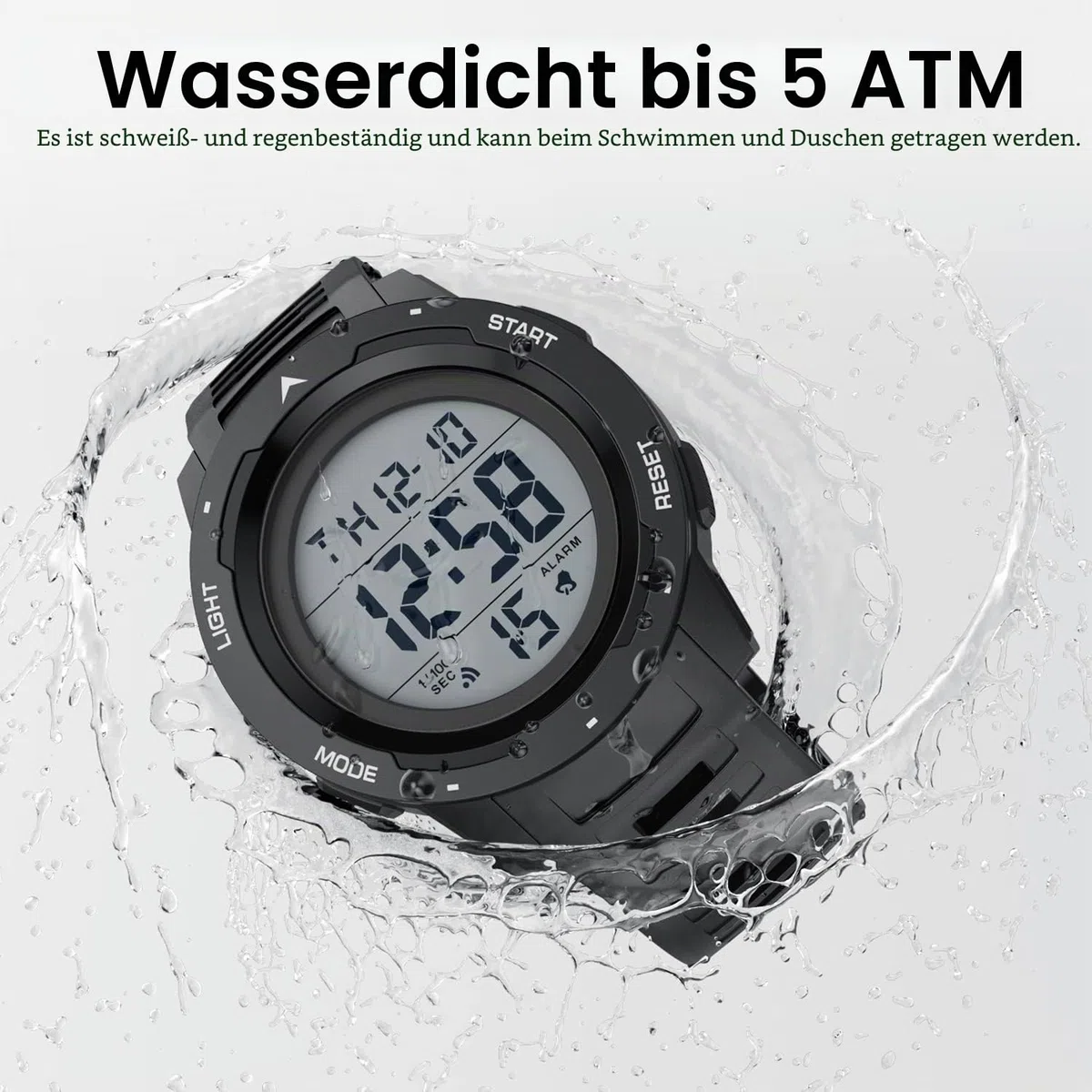 GOLDEN HOUR Uhren Herren Wasserdicht Digital mit Breitem Bildschirm Leicht Ablesbares Display, Militär-Stil, mit Gummi-Armband