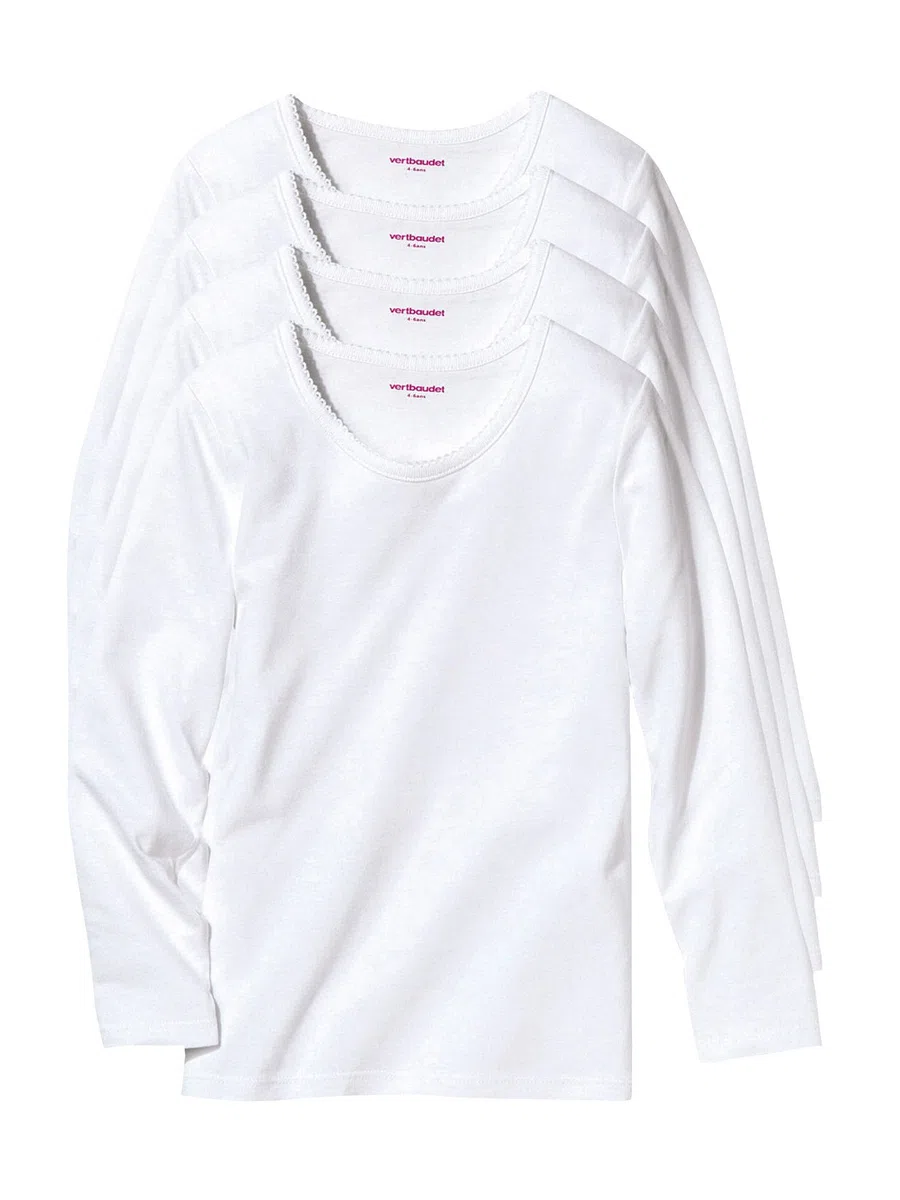 Vertbaudet 4er-Pack Mädchen Shirts Basic weiß 158