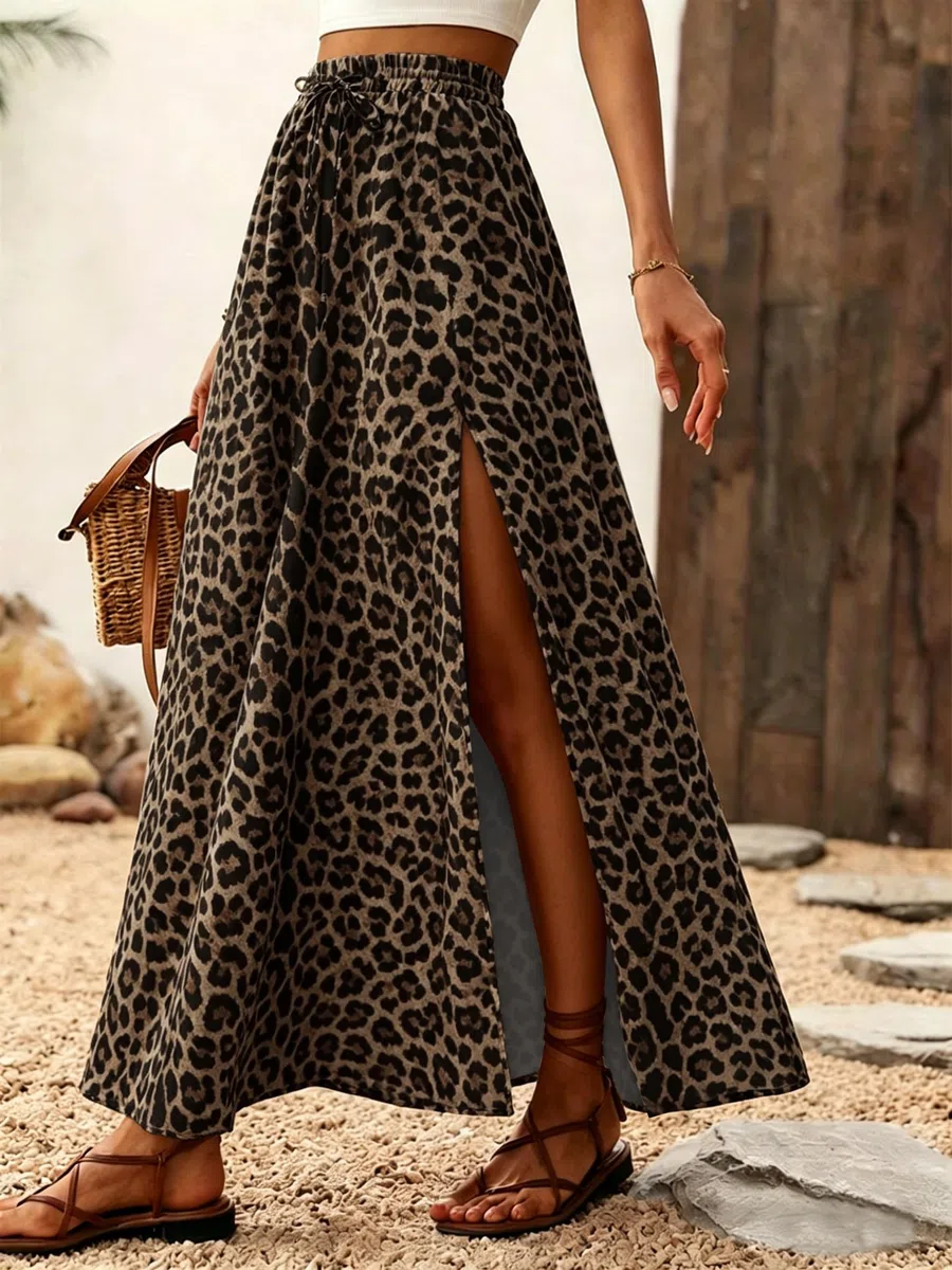 ABINGOO Damen Rock Sommerrock A Linie Maxirock Lang Elastisch Hohe Taille Seiten Schlitz Blumen Casual Strandrock Maxi Skirt