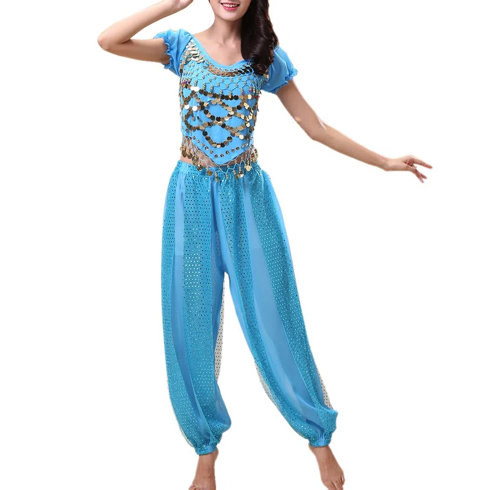Damen Bauchtanz Kostüm Sets Tanz Tanzen Top Laterne Hosen Professionel Karneval Tänzer Outfit Suit