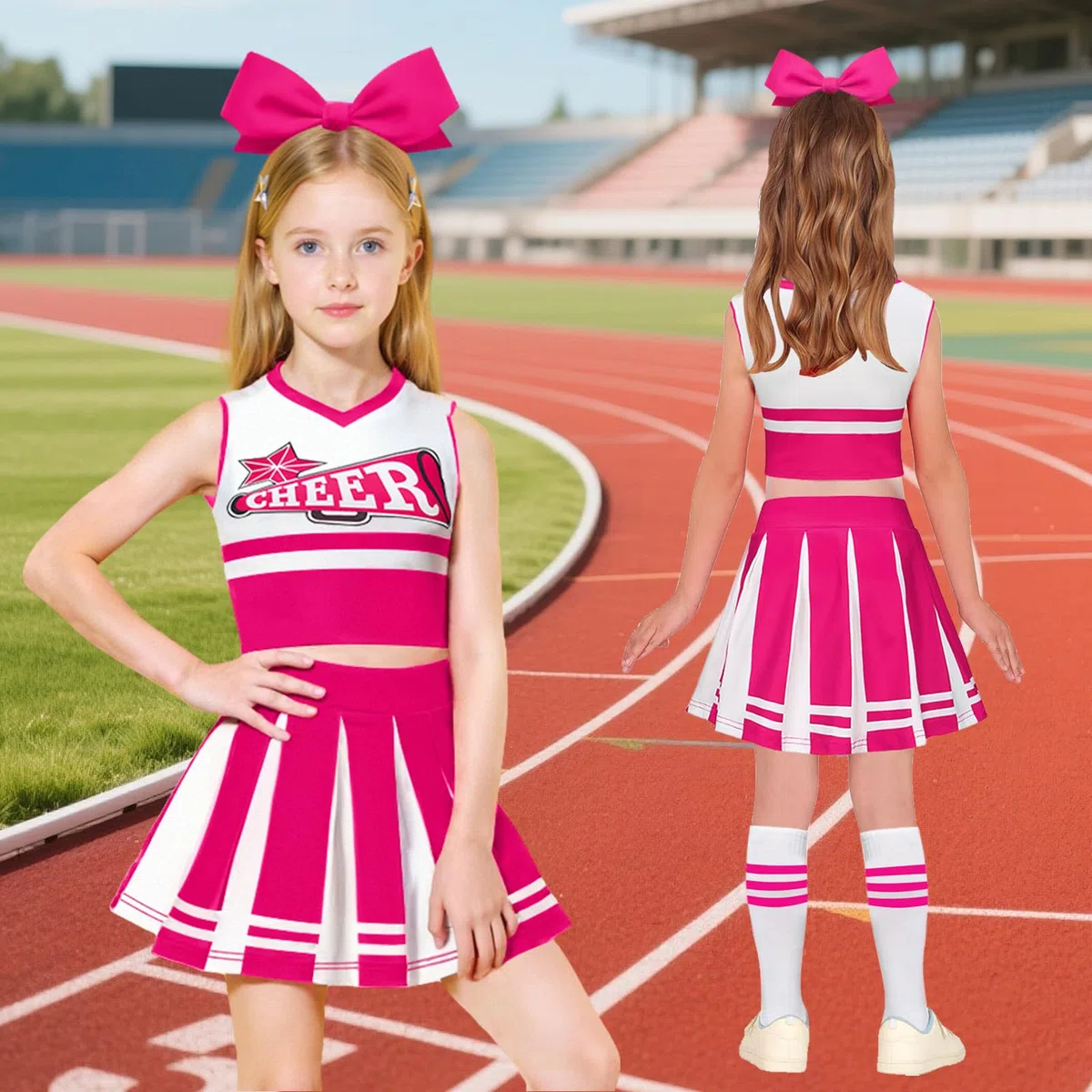 Pom Poms Cheerleader-Outfit für Mädchen, Uniform, High School mit Pompons, Musikuniform, Outfit