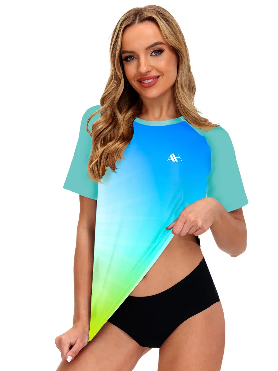 Damen UV Badeshirt Kurzarm Schwimmshirt UPF 50+ Rash Guard Schnelltrocknend Surf Shirt