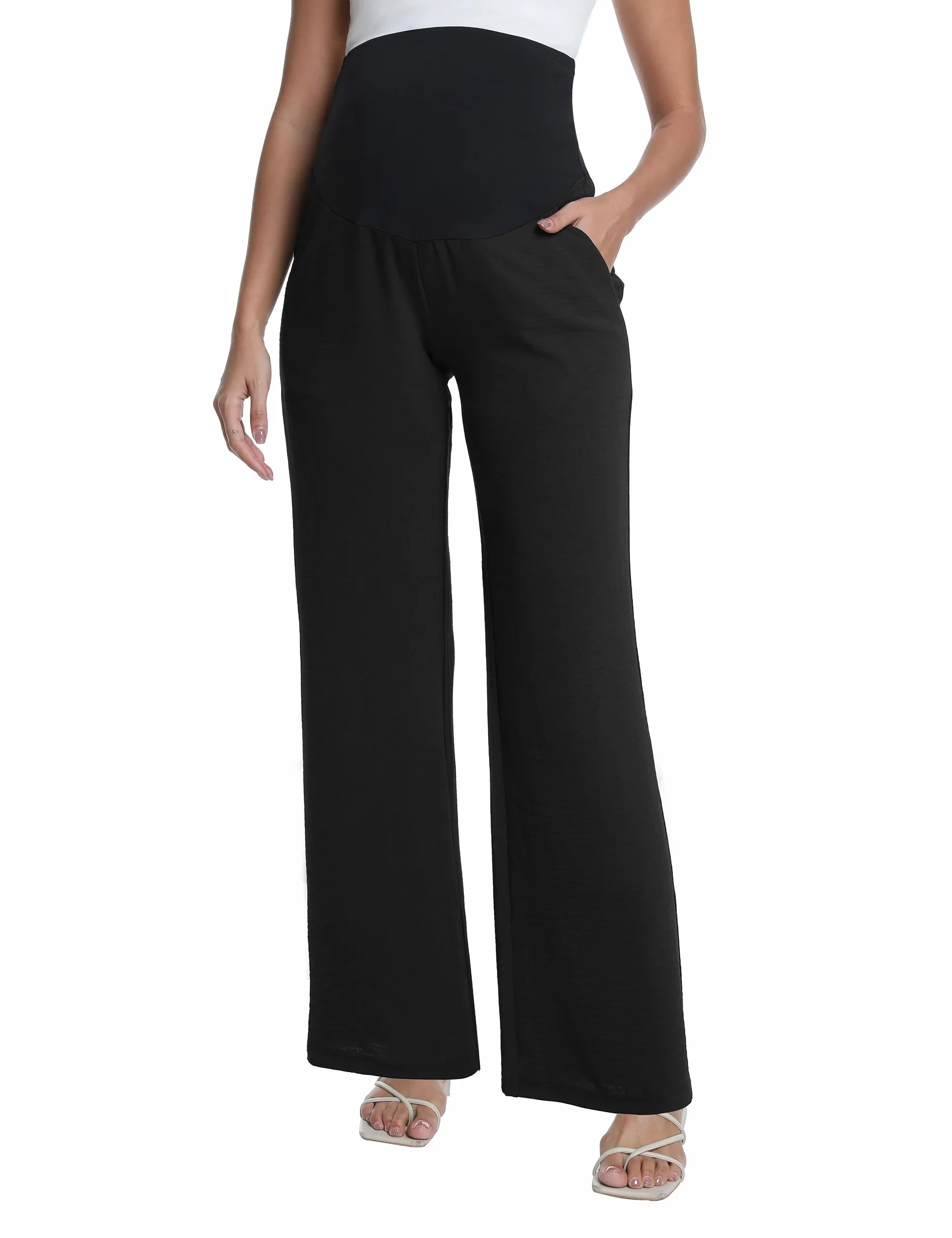 Umstandshose Damen Weites Bein Fließende Lounge Palazzo Schwangerschaft Hose Sommerhose Strandhose