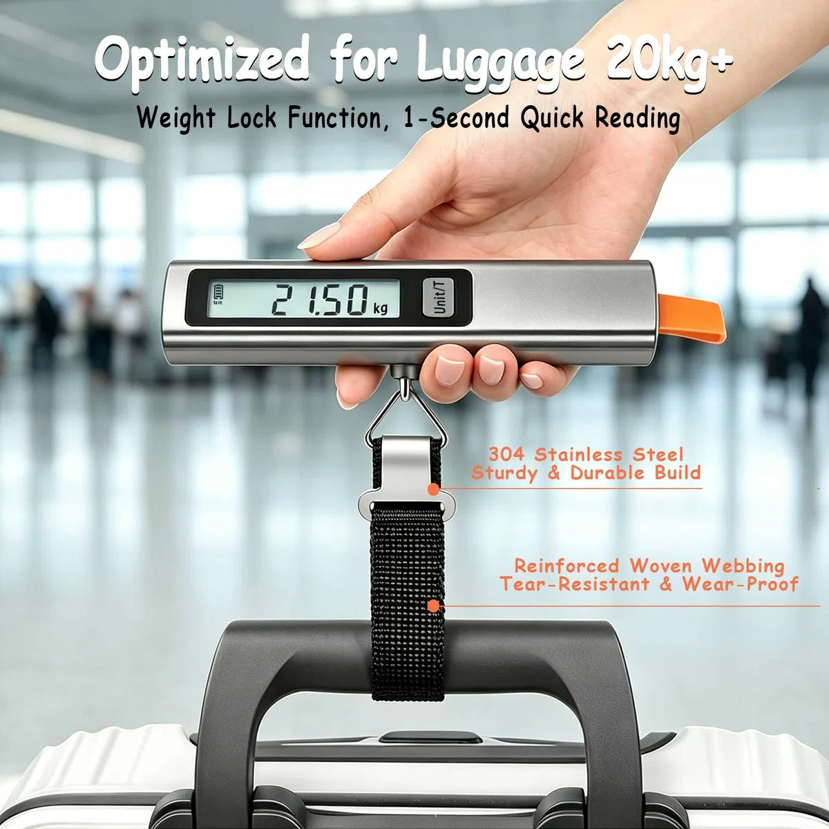 QL kofferwaage für reisen keine Batterien,6 Funktionen,Tara,Einheitenumrechnung,Gewichtssperre,digital LCD-Anzeige,bis 110lb/50 kg,gepäckwaage für koffer geeignet für Reisen, Einkaufen, Outdoor