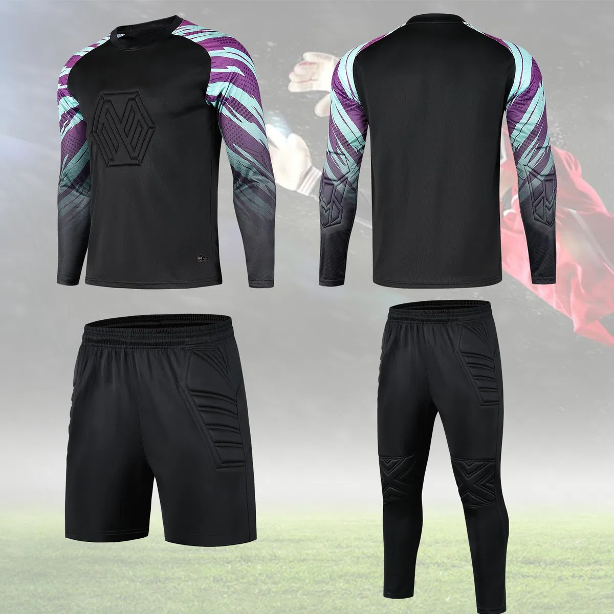 Personalisierte Kinder Torwart Trikots Jungen Fußball Trikot Gepolstert Torwart Shirt Langarm Sport Shirt Benutzerdefiniert Torwarttrikot Tops mit Namen