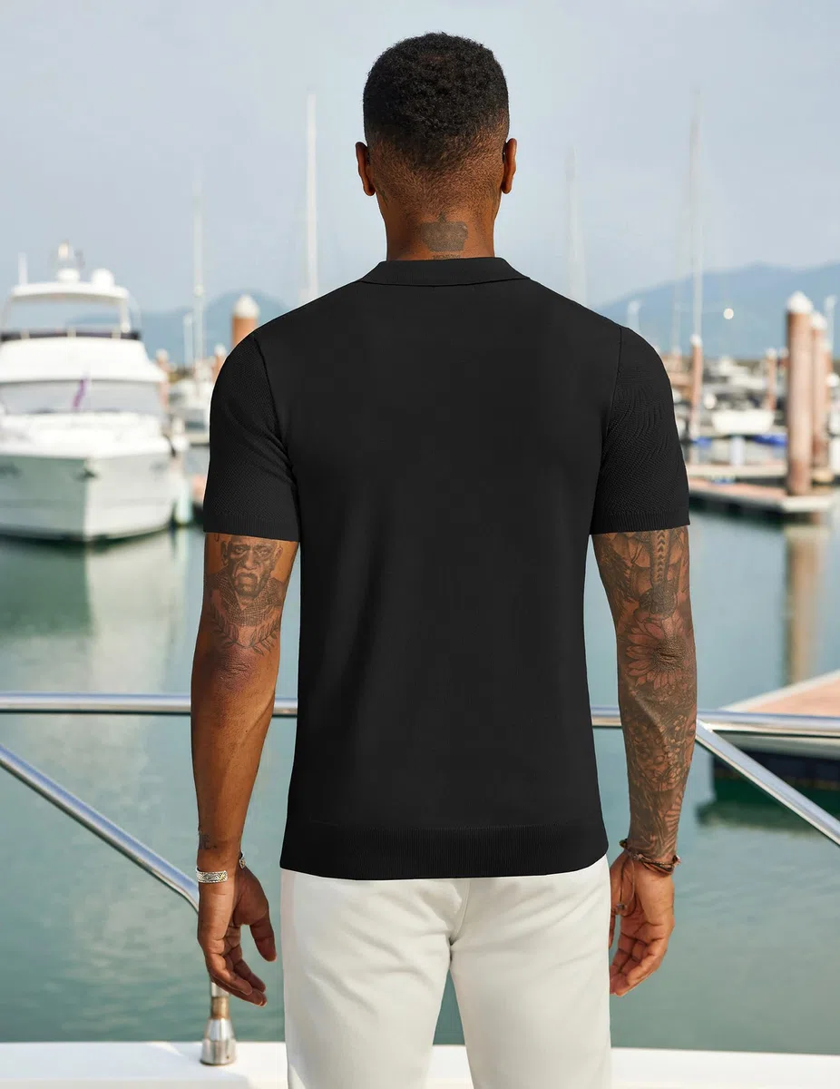 COOFANDY Herren Poloshirt Kurzarm Sommer Strick Polo T-Shirts mit Reißverschluss Männer Polohemd Golf Shirt