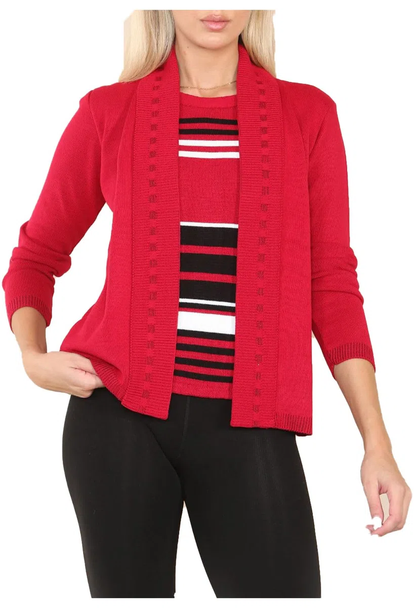 FAIRY TRENDZ Damen Twinset, gestreift, Langarm, V-Ausschnitt, 2-in-1-Set, Königsblau
