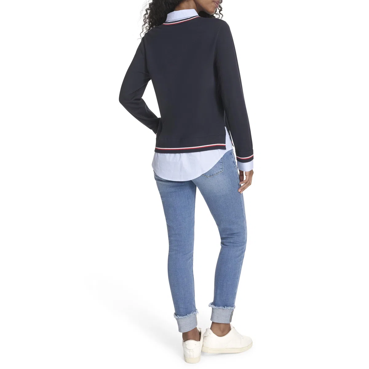 Tommy Hilfiger Damen Long Sleeve Button Up Collared Twofer Sweater Pullover (1er Pack)