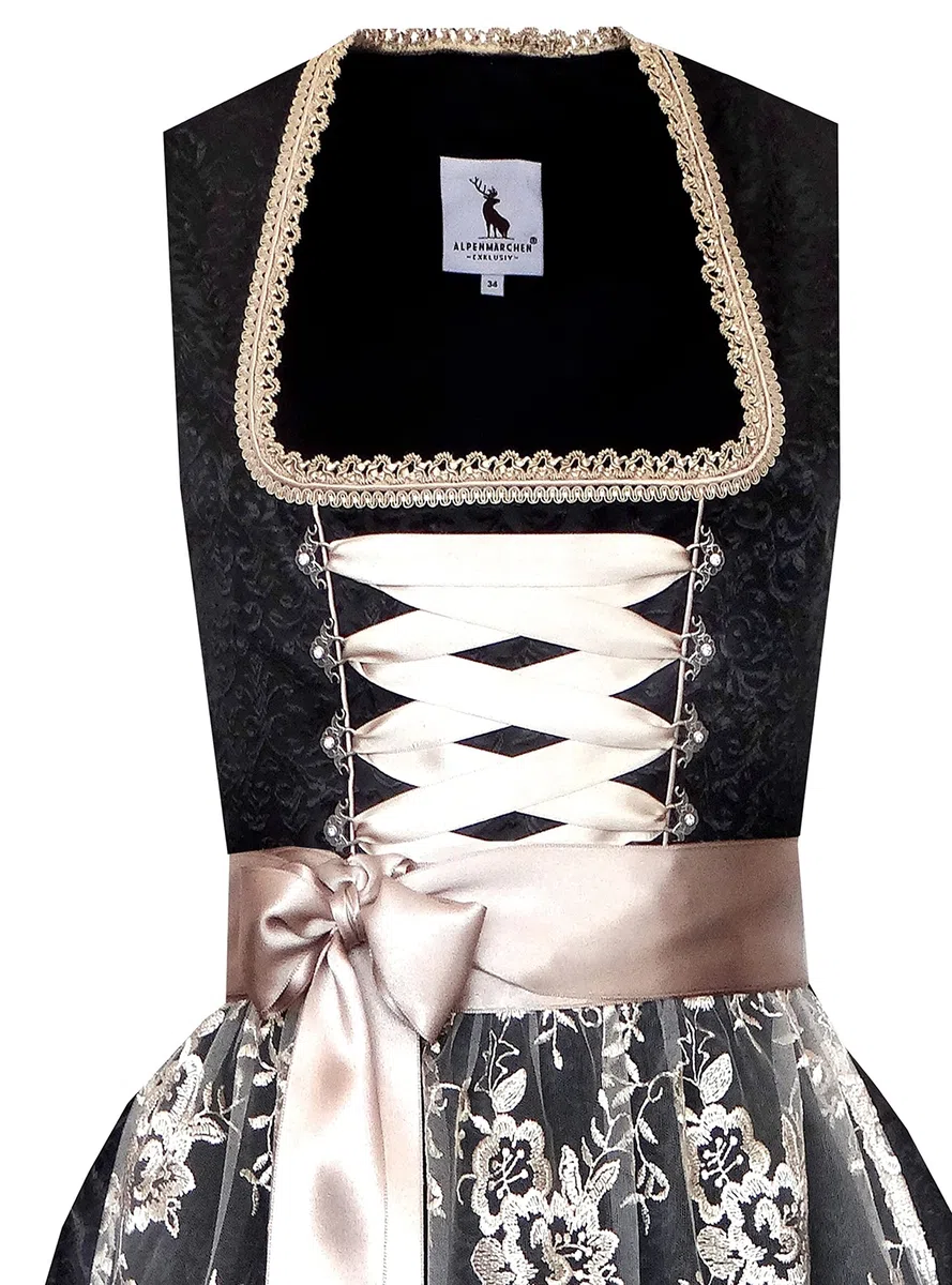 Alpenmärchen Midi Dirndl aus Exklusiver Kollektion inkl. Spitzenschürze Gr.34 bis 60 - ALM750