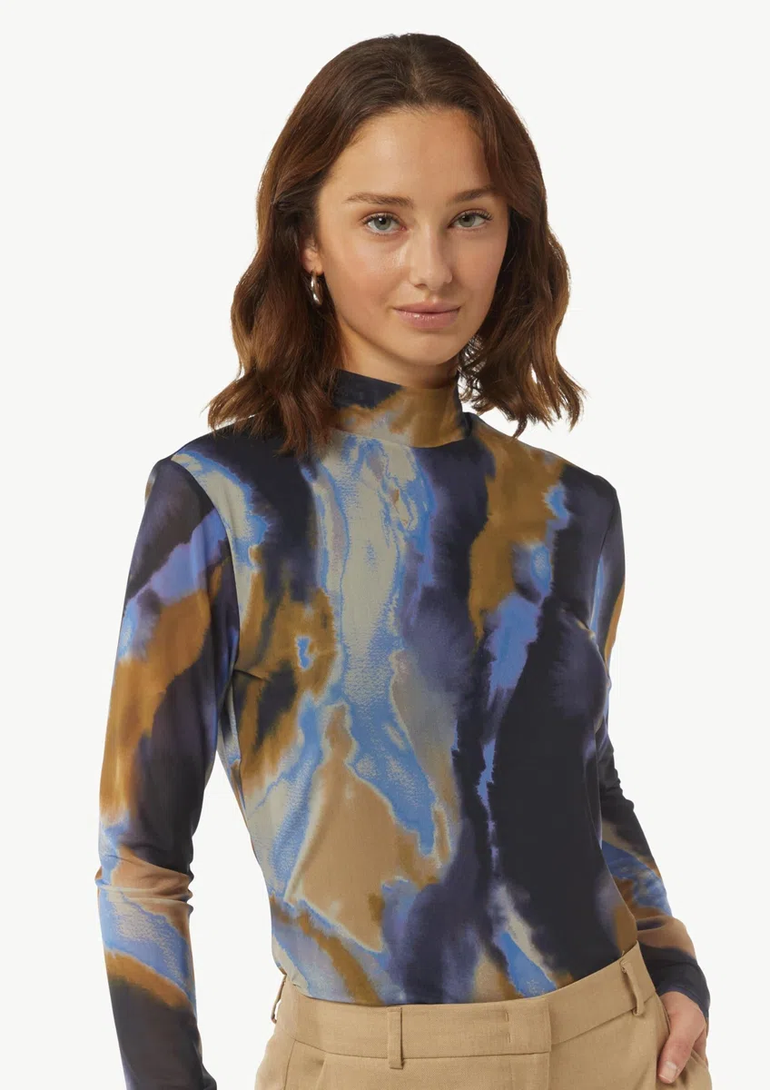 Comma Gemustertes Langarmshirt aus Mesh