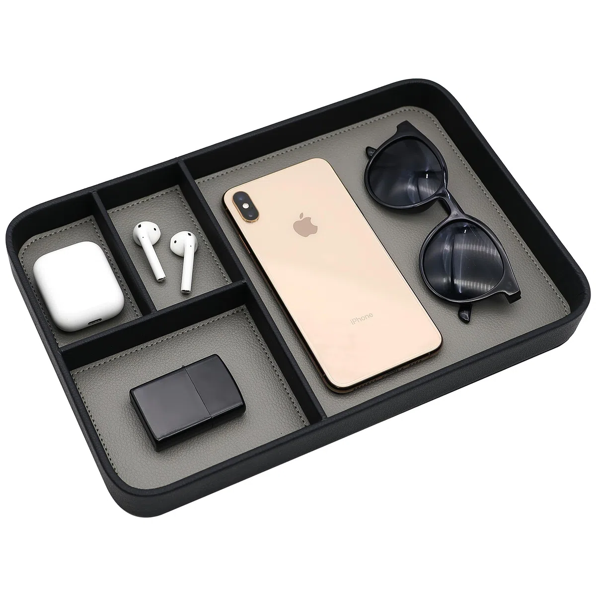 PU Leder Valet Tray, Stilvolle und organisierte Eingangsbereich Nachttisch Tablett, EDC Catchall Tray für Telefon Schlüssel Uhr Geldbörse Schmuck (Schwarz)