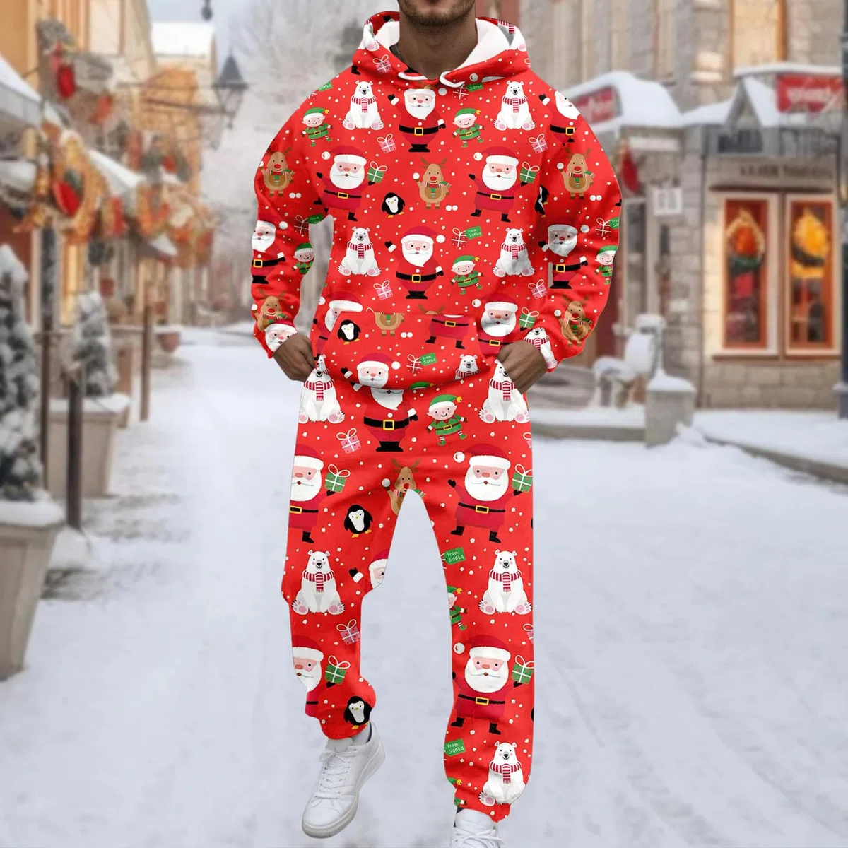 Generisch Weihnachts Jogginganzug Herren Lustig Weihnachten Druck Sportanzug Zweiteiler Trainingsanzug mit Christmas Hoodie und Jogginghose Festliches Sport Freizeitanzug für Männer