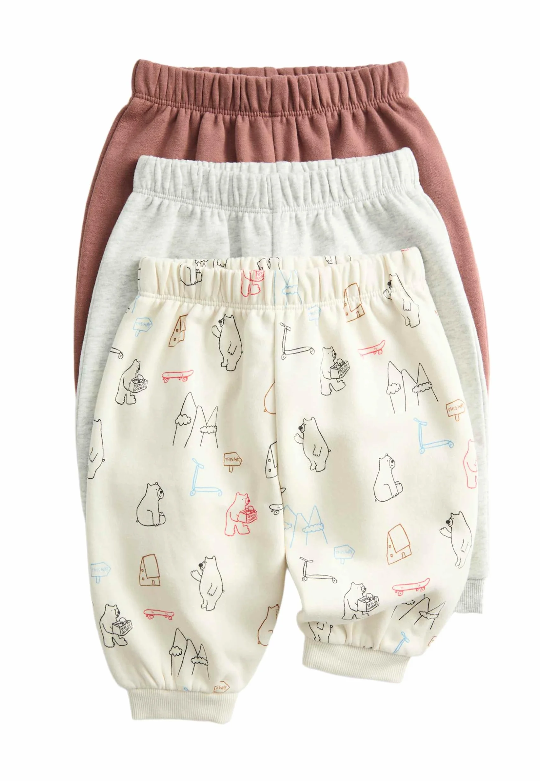 Marks & Spencer 3er-Pack Baby Jogginghosen mit Bärenmuster – Baumwollreich – Unisex für Jungen & Mädchen
