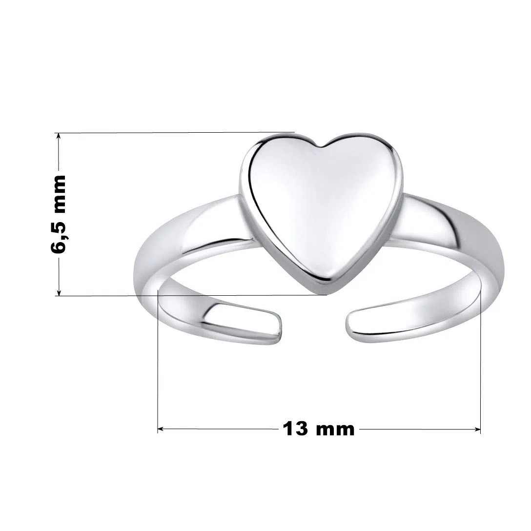 SILVEGO Damen Zehenring aus 925 Sterling Silber Herz