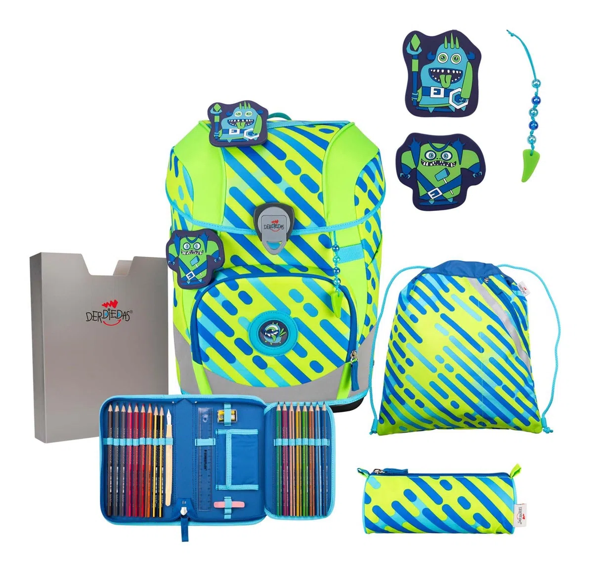 DerDieDas Schulranzen Set 5-TLG. ErgoFlex Tiny NEON Monster