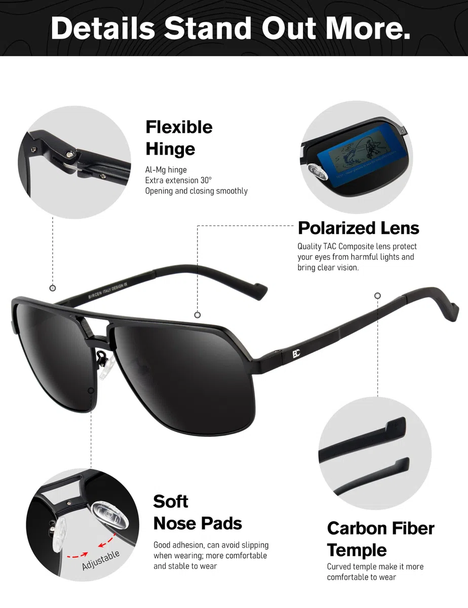 Polarisierte Sonnenbrille for Herren klassische - 100% UV Schutz Retro Schwarz Sonnenbrillen Polarisiert for Männer zum Fahren und Angeln