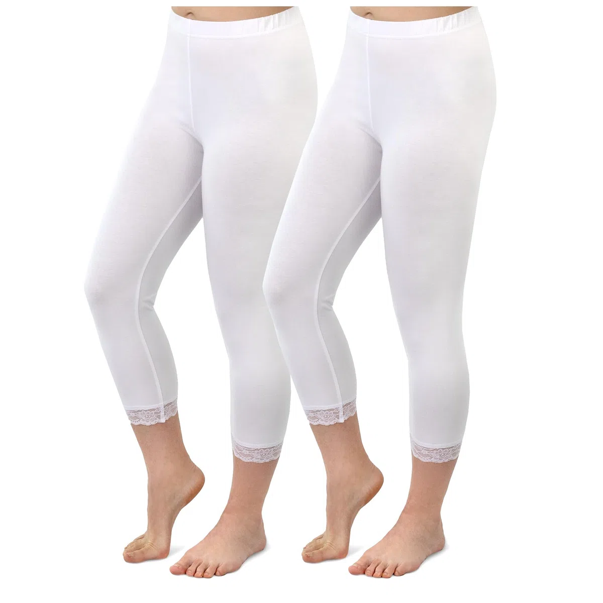 SES Capri Leggings mit Spitze 32-34 - 56-58 im 2er Pack aus Baumwolle/blickdichte Leggins mit Spitze/elastische Damen Leggins 3/4 lang Baumwolle/Leggings Damen mit Spitze mit Perfekter Passform