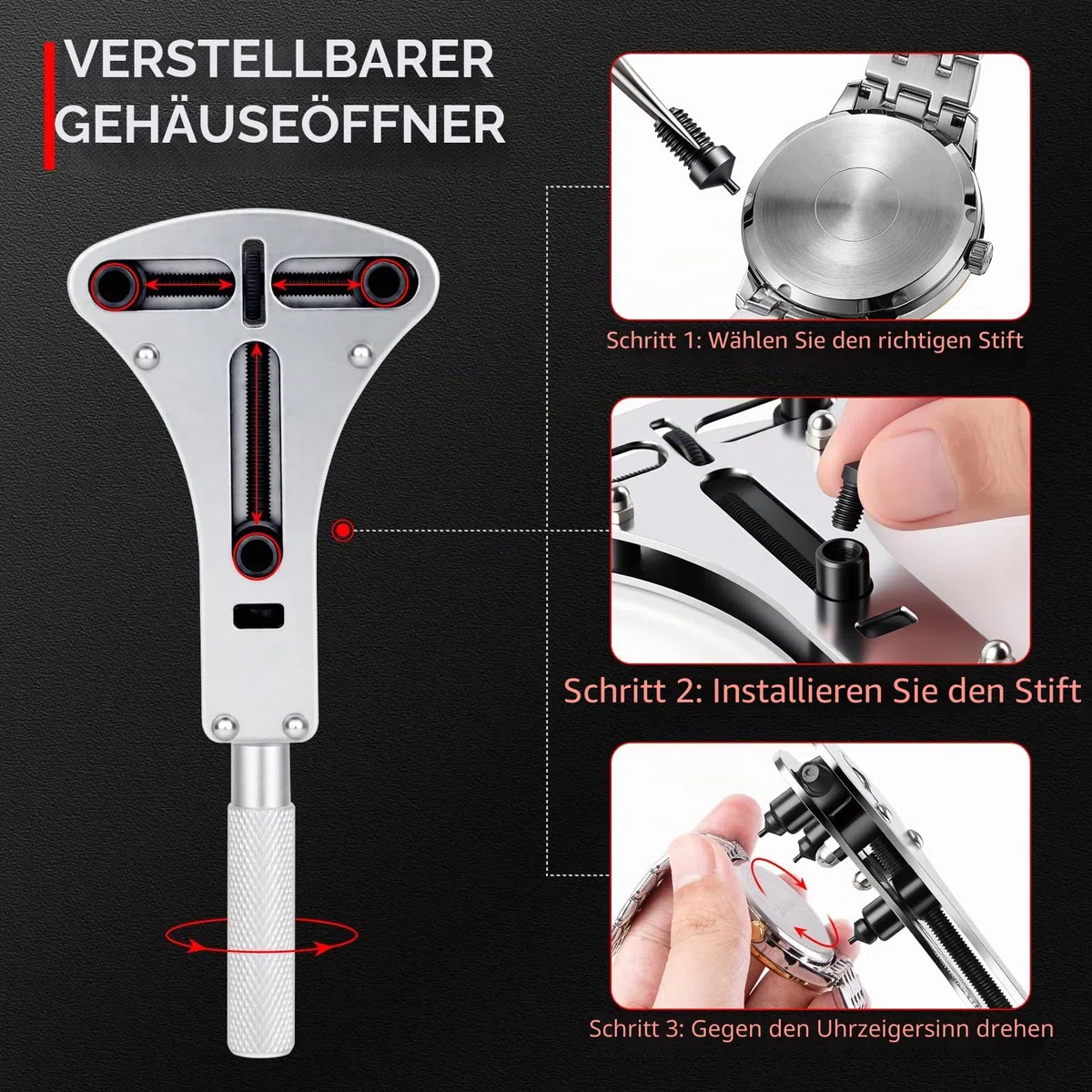 XOOL Uhrenreparatur-Set – Professionelles Werkzeugset mit Batteriewechsel-Kit, Gehäuseöffner, Armbandkürzer, Federstegwerkzeug, Schraubendrehern und Tragetasche inkl. Anleitung