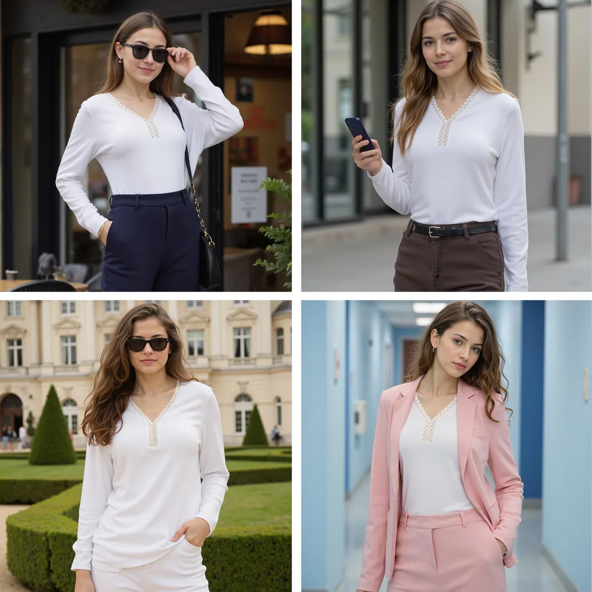Thermo Oberteile Damen Langarm Baumwolle Thermoshirt mit Spitze V-Ausschnitt Langarmshirt Basic Thermounterwäsche Einfarbige Stretch Top für Herbst Winter