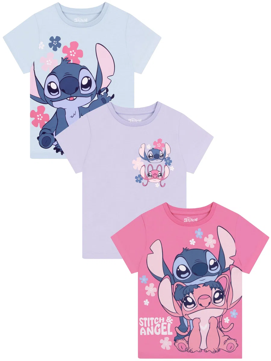 Disney Lilo & Stitch T Shirt Mädchen 3er-Pack, Stitch & Angel Tshirt Kinder Aus Baumwolle, Mädchen Kleidung Für Sommer