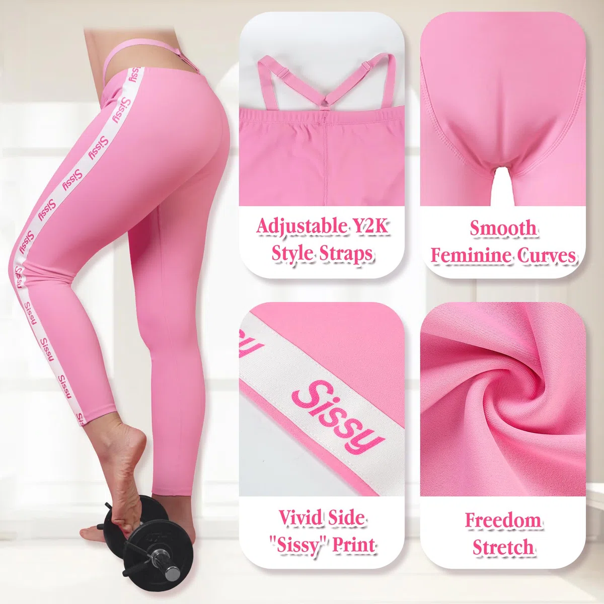 LittleForBig Unisex Soft Silky Y2k String-Tanga Sissy Yoga-Hose Leggings – Athletic Stripe