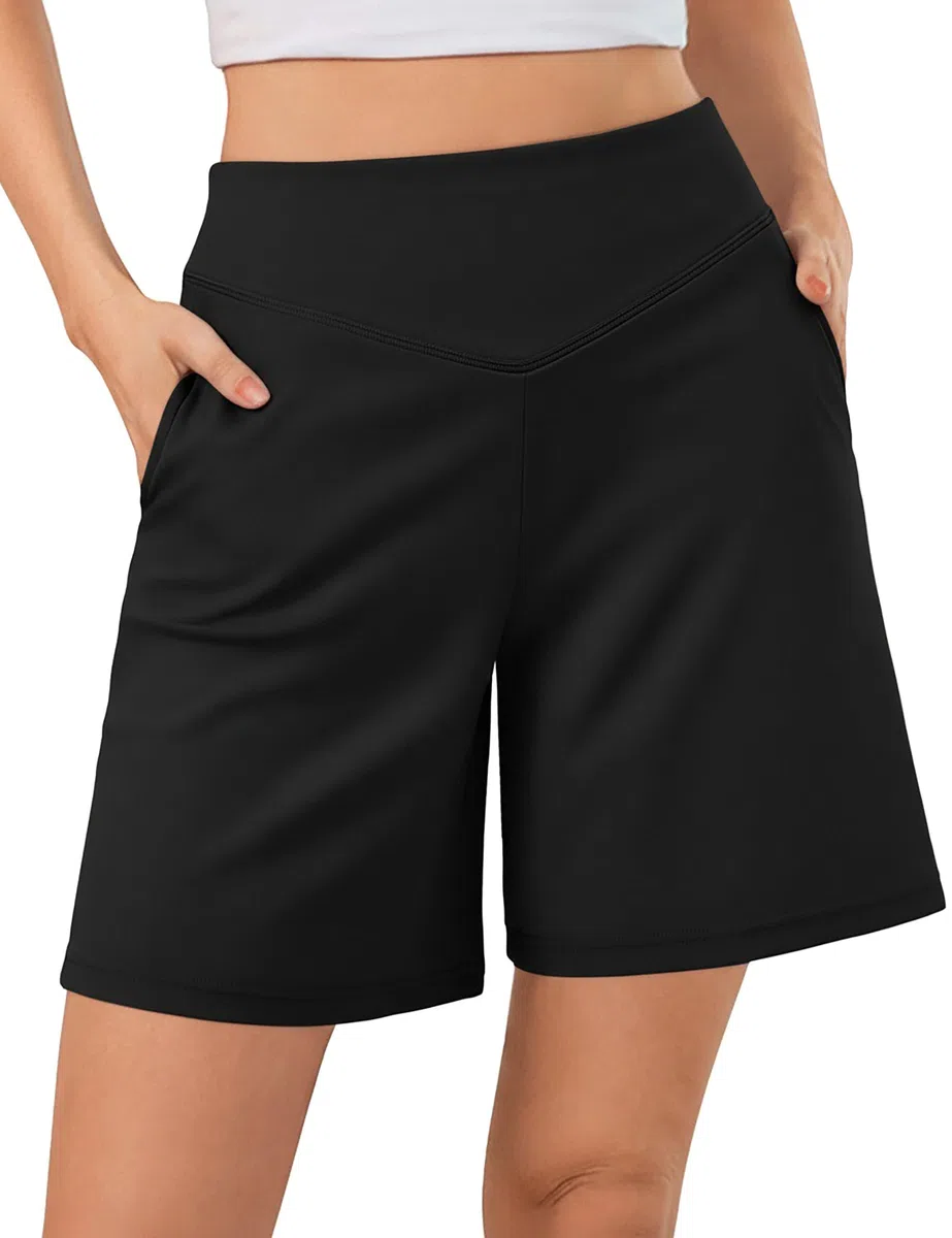 Terecey Kurze Hose Damen Sommer Sport Shorts High Waist Sporthose mit Taschen und Elastischer Bund - Lässige Bermuda Kurze Hose Jogginghose Fitness Running Gym Shorts XS-3XL