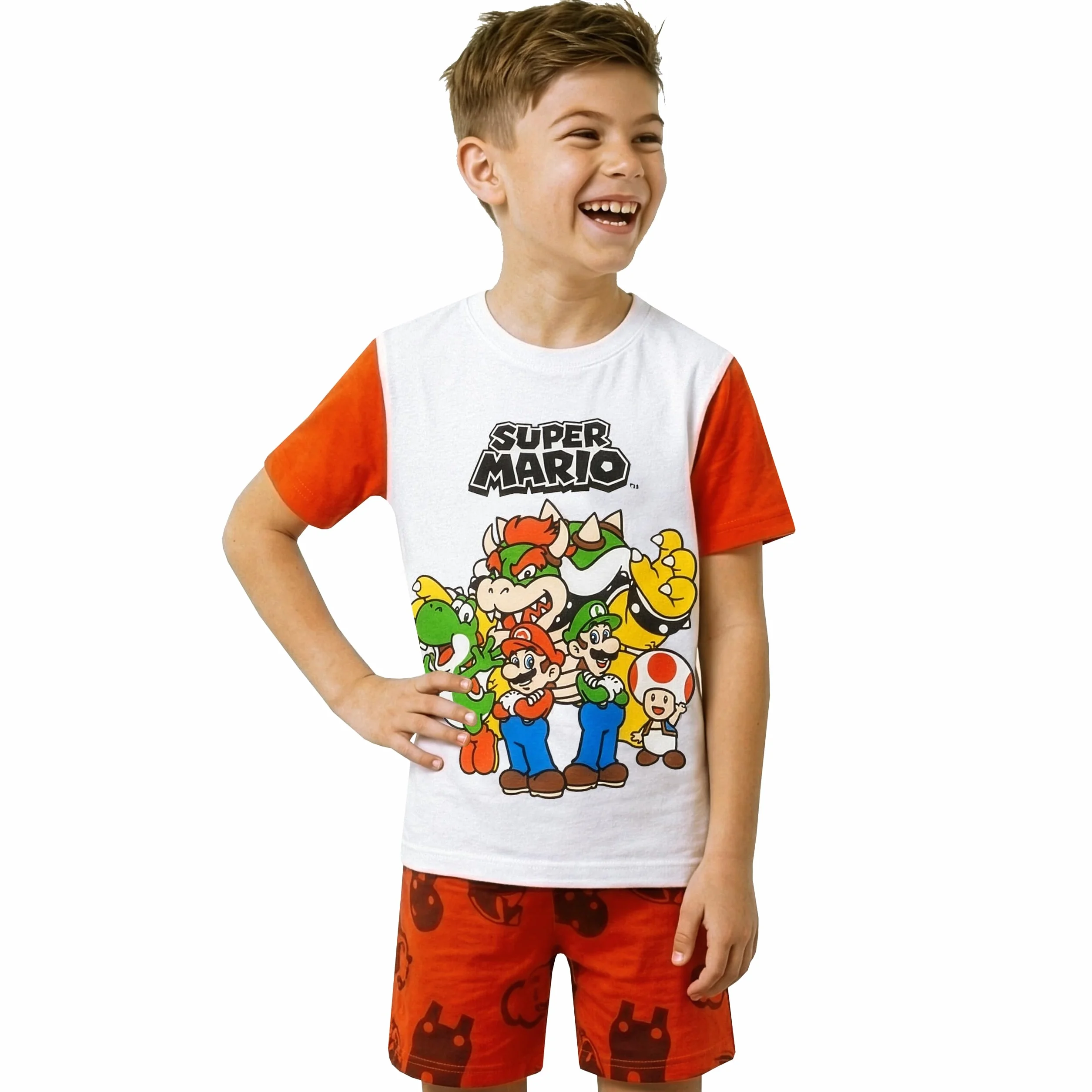 Super Mario Pyjama Kinder, Schlafanzug Kinder Jungen Kurz Set, Bequemer Schlafanzug Mit Mario Design