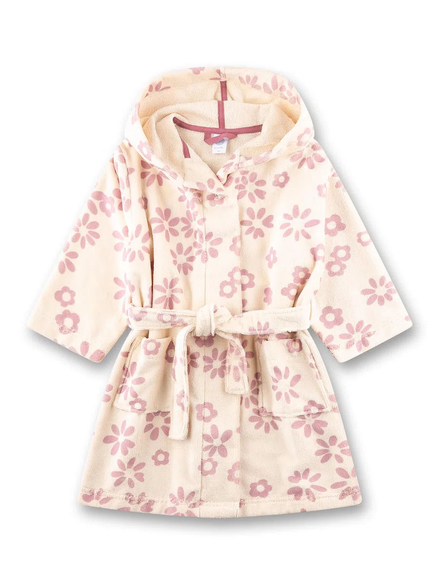 Sanetta Mädchen-Schlafanzug lang aus Nicki beige Blumen | Hochwertiger und bequemer Schlafanzug aus Nicki für Mädchen.