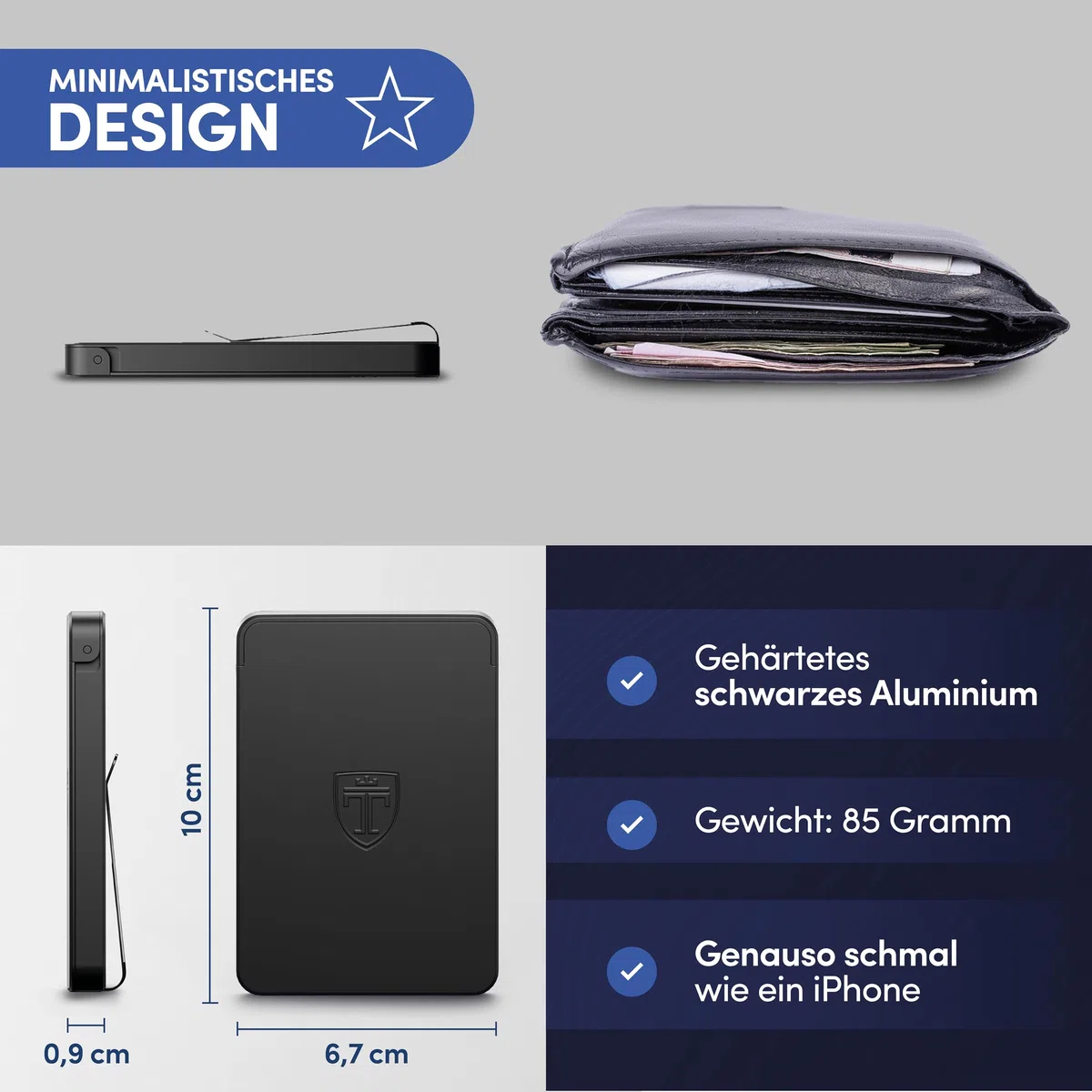 TRAVANDO SLYDE Aluminium Kartenetui mit RFID Schutz - Kartenhalter mit Geldklammer für 7 Karten - Kreditkartenetui Portmonee Herren Slim Wallet (5-6 Karten)