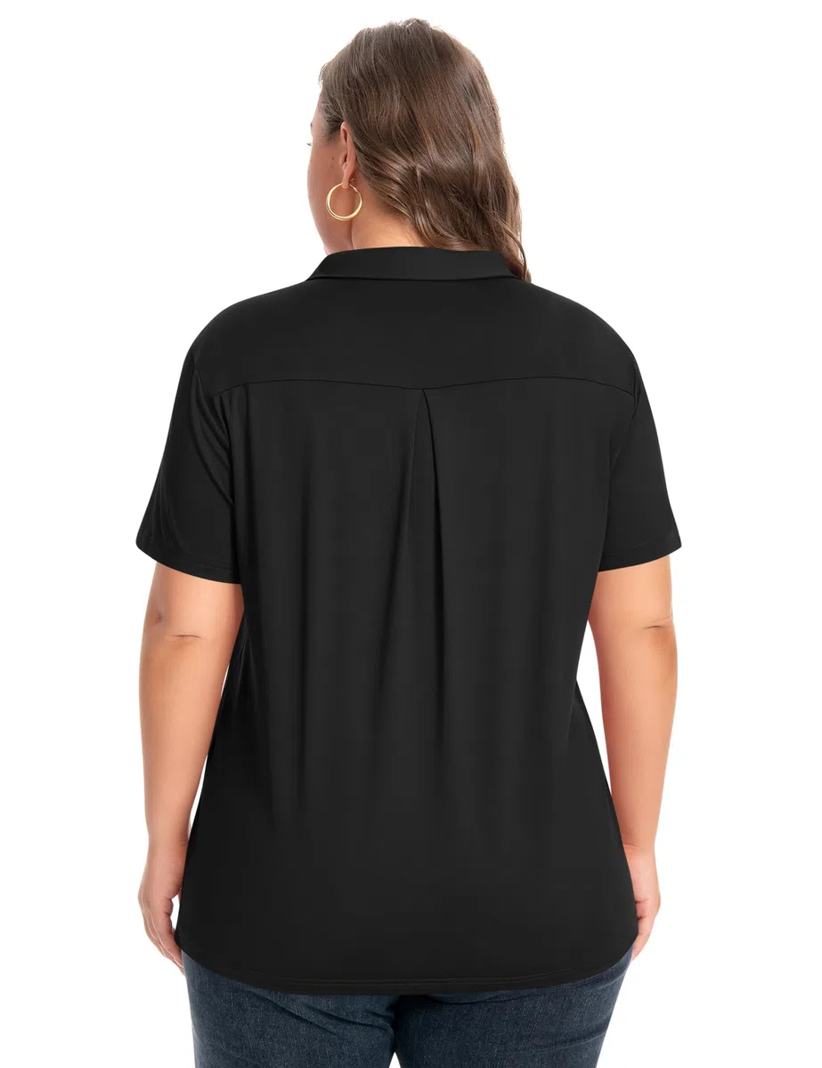 Idtswch Damen-Plus Size V-Ausschnitt Kurzarm Polo-Shirt Schnelltrocknend UPF 50+ Freizeit Beruf Golf-Shirt (XL-6XL)