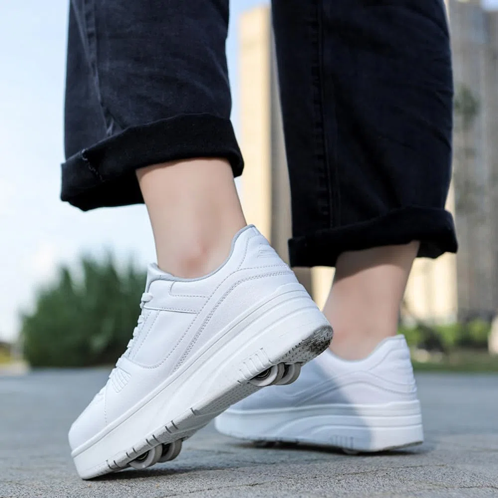 Hixingo Schuhe mit Rollen für Mädchen Jungen Kinder, Rollschuhe Schuhe Turnschuhe mit 4 Rollen, Einfarbig Skateboardschuhe Kinderschuhe, 2 In 1 Multifunktionale Sneaker mit Rollen