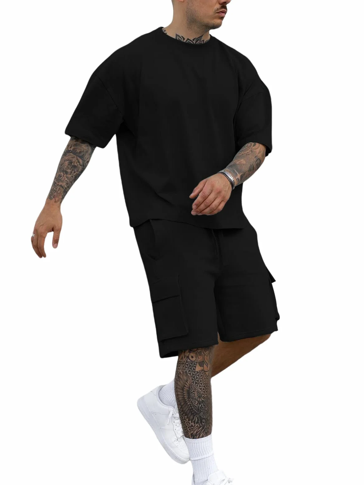 Fastkoala Herren Trainingsanzug Outfit Set Zweiteiler Rundhal Anzüge Jogginganzüge Sommer 2 Teiler