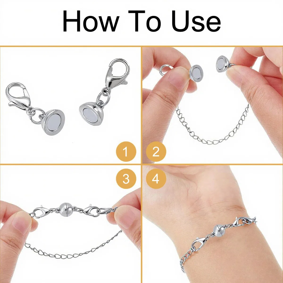 Magnet Schmuck Verschlüsse, 4 Stile Magnetverschluss Doppel Karabinerverschluss für Halskette Armbänder Verbindungsschnallen, DIY