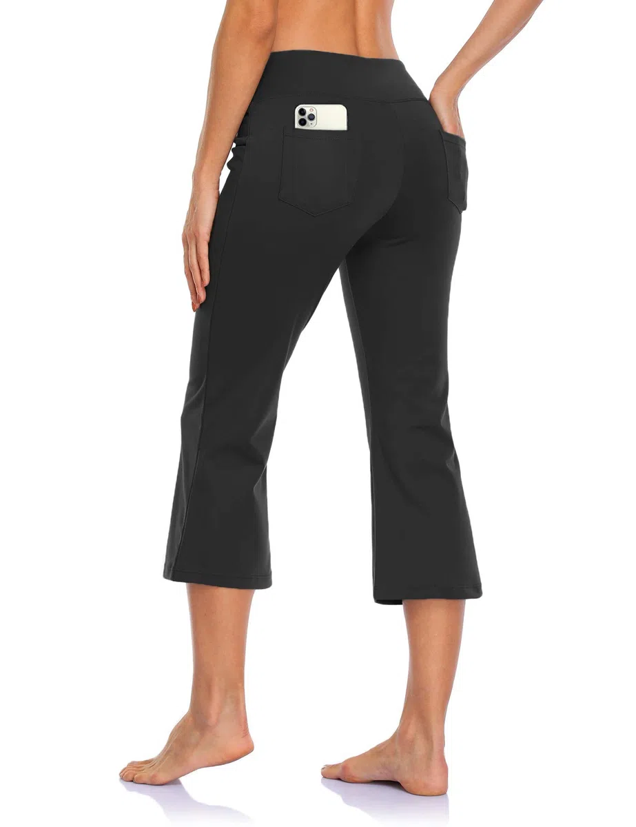 MOVE BEYOND Butterweiche Damen Bootcut Yogahose und 3/4-Hosen mit 4 Taschen Bauchkontrolle Workout Bootleg Arbeitshose