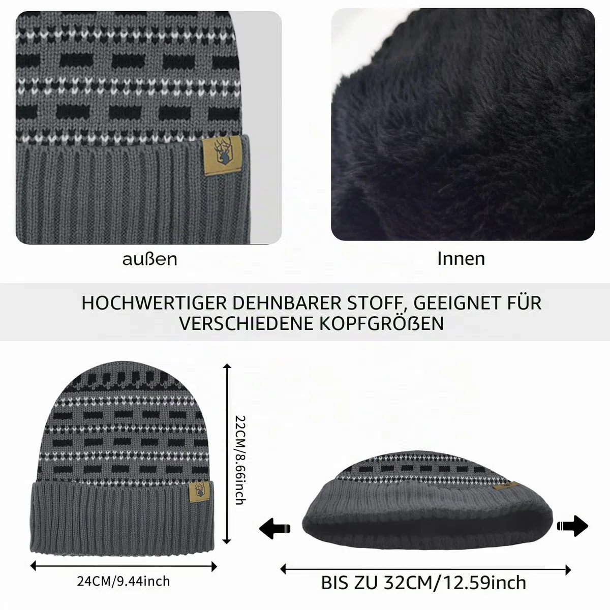 Mütze Schal Handschuhe Set für Herren Strick Wintermütze Herren Touchscreen Handschuhe und Halswärmer mit Warmes Fleecefutter