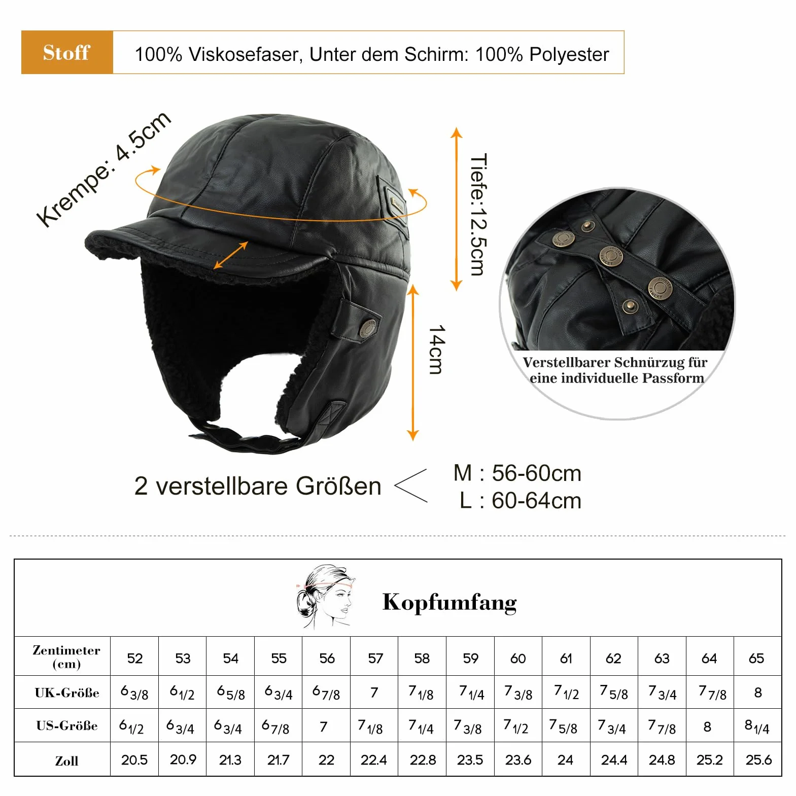 Comhats Warme Trappermütze Herren Wintermütze Kunstleder Hut Unisex Fliegermütze Fellmütze