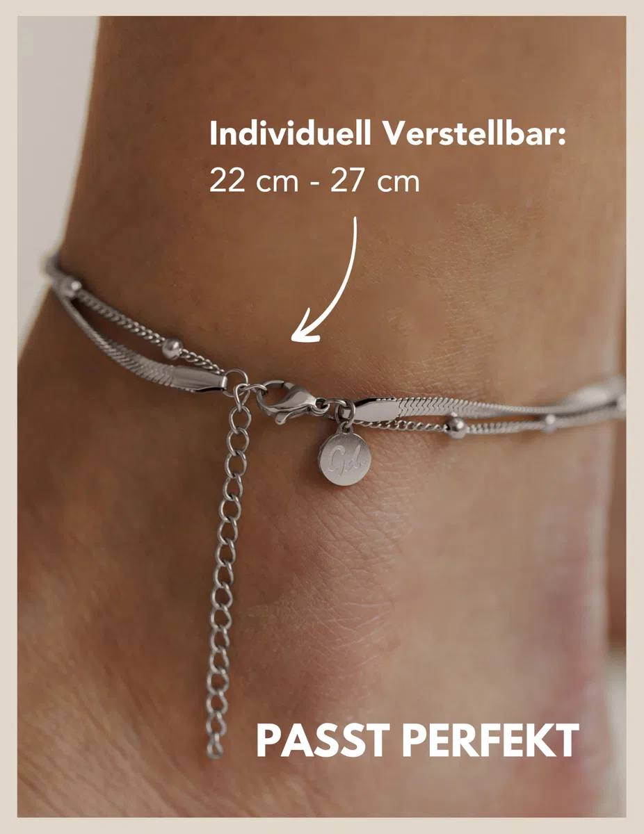 Gd. GOOD.designs EST. 2015 Fußkettchen für Damen I Mehrreihige Fußkette - Verstellbar I Schlangenkette Fußschmuck in Gold - Silber - Rosegold - Schwarz I Wasserfest