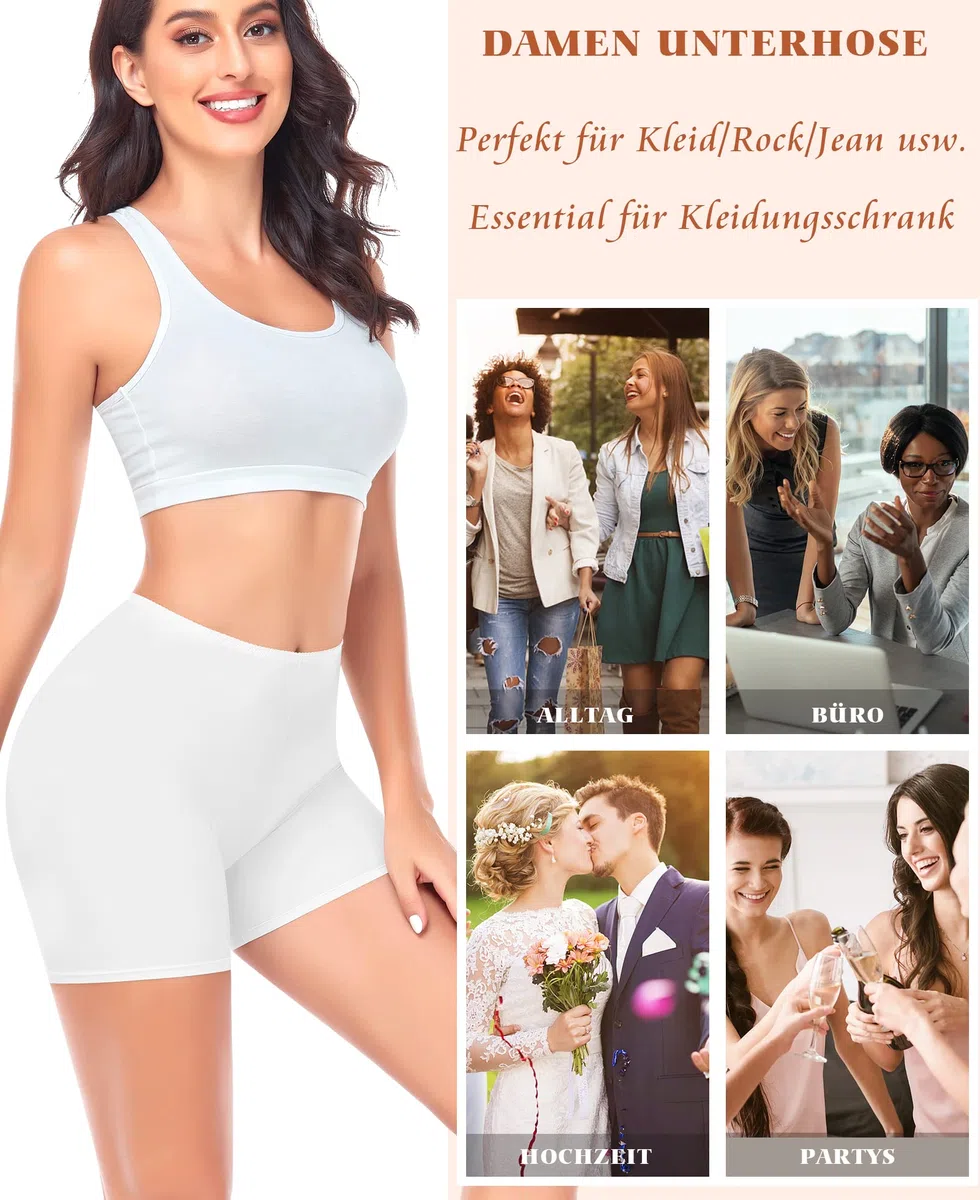 YARRCO Damen Unterhose Kurz Hose Unter Rock Kleid Nahtlos Slipshort Anti Chafing Boxershorts Kurz Leggings Radlerhose (Weiß, 3XL)