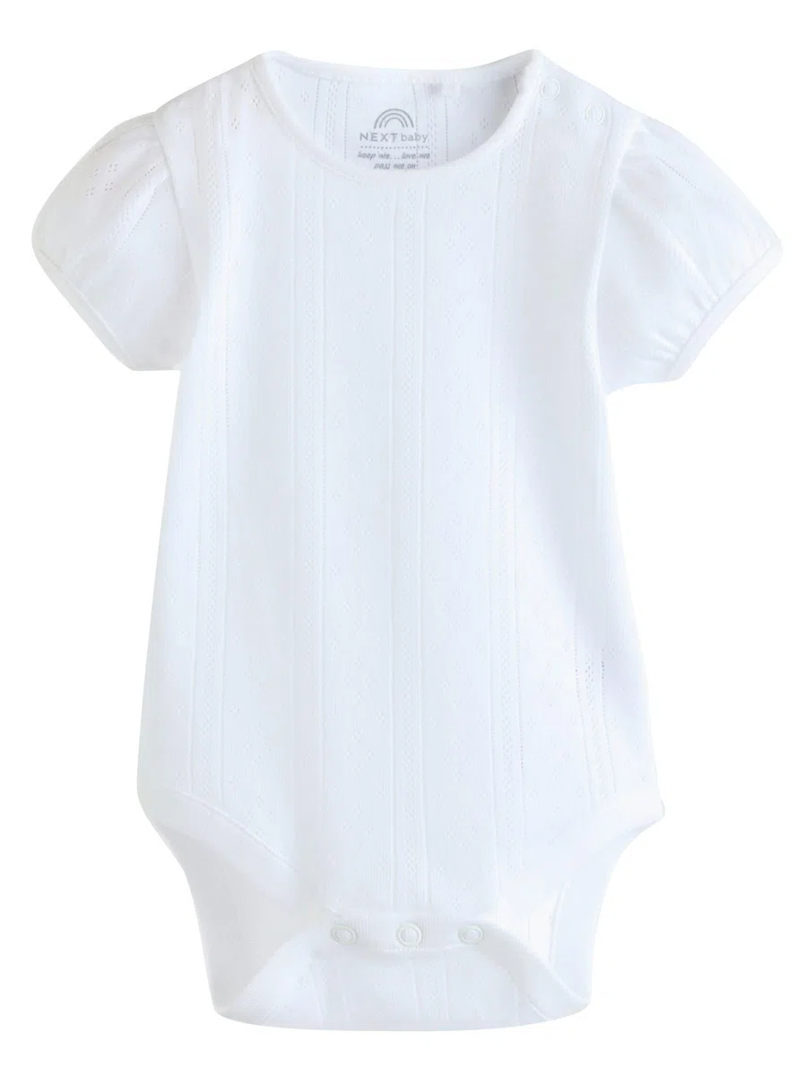 NEXT Baby Kurzärmelige Bodys mit Lochstickerei im 5er-Pack